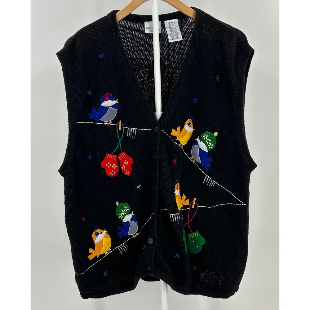 Vintage Bobbie Brooks Woman Christmas Sweater‎ Vest Birds Mittens Winter 22W 24W